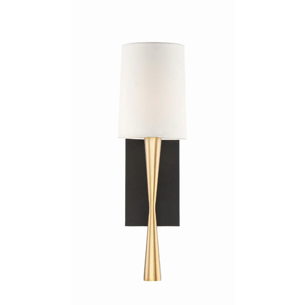 CRYSTORAMA TRE-221-AG-BF TRENTON 1 LIGHT AGED BRASS + BLACK FORGED SCONCE SILK SHADE