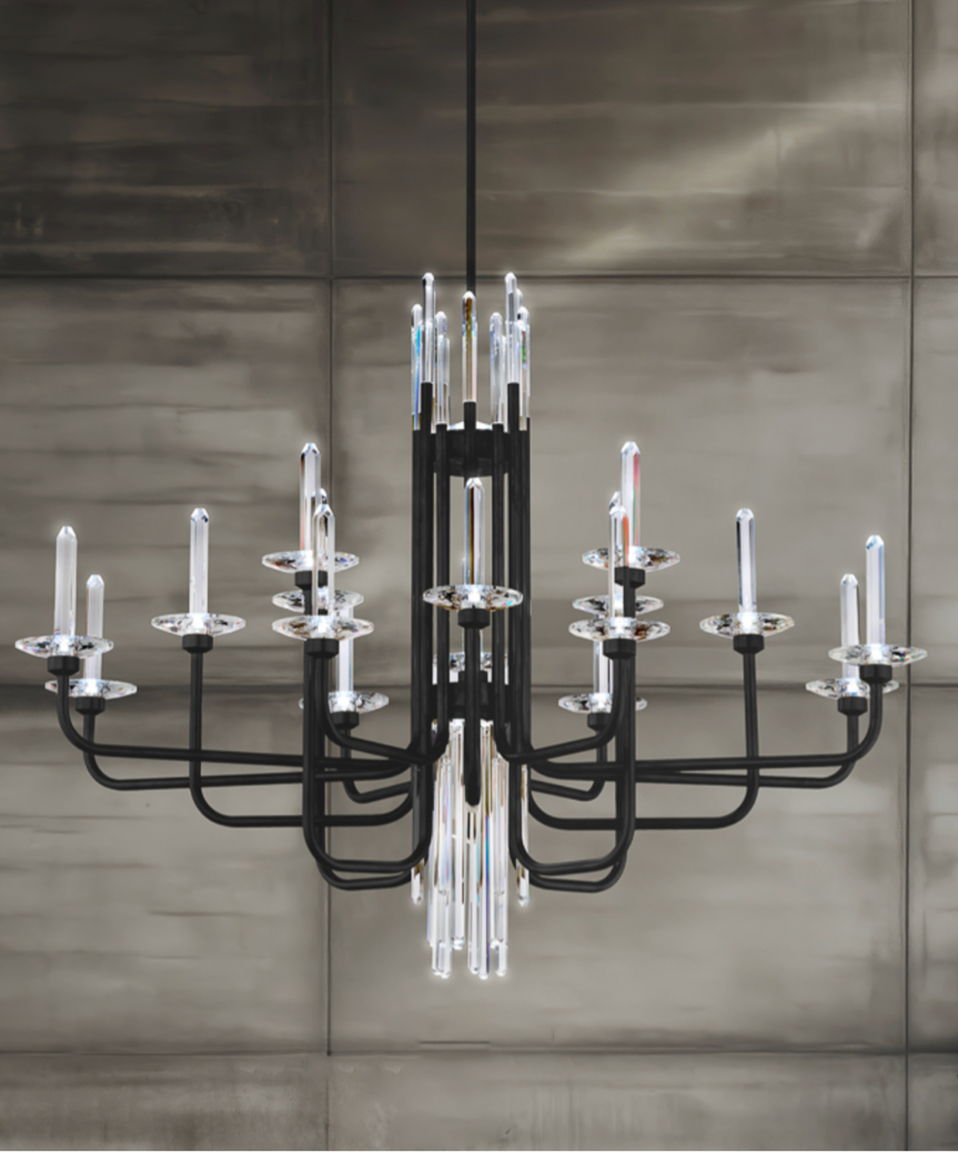 Schonbek chandelier with metallic wall background