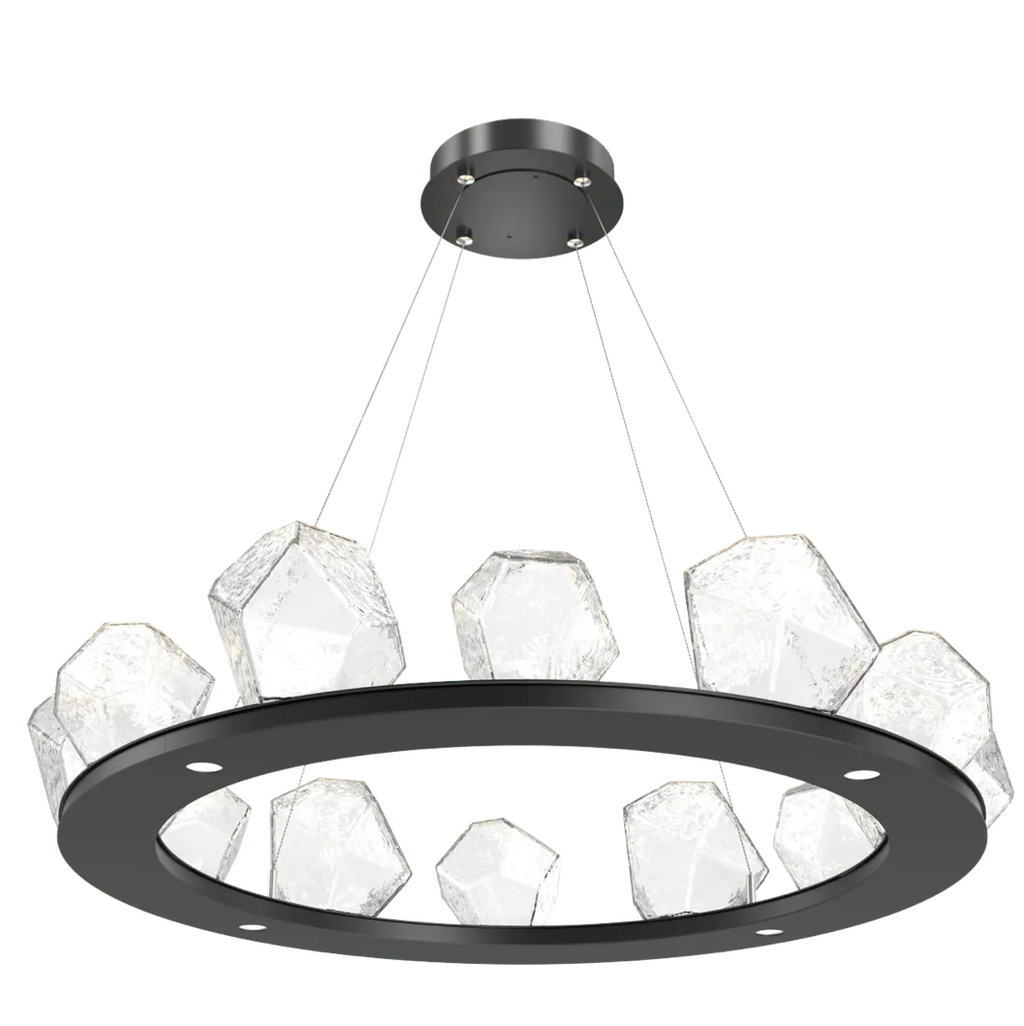 Modern chandelier with crystal-like elements on a white background, branded 'Hammerton'.