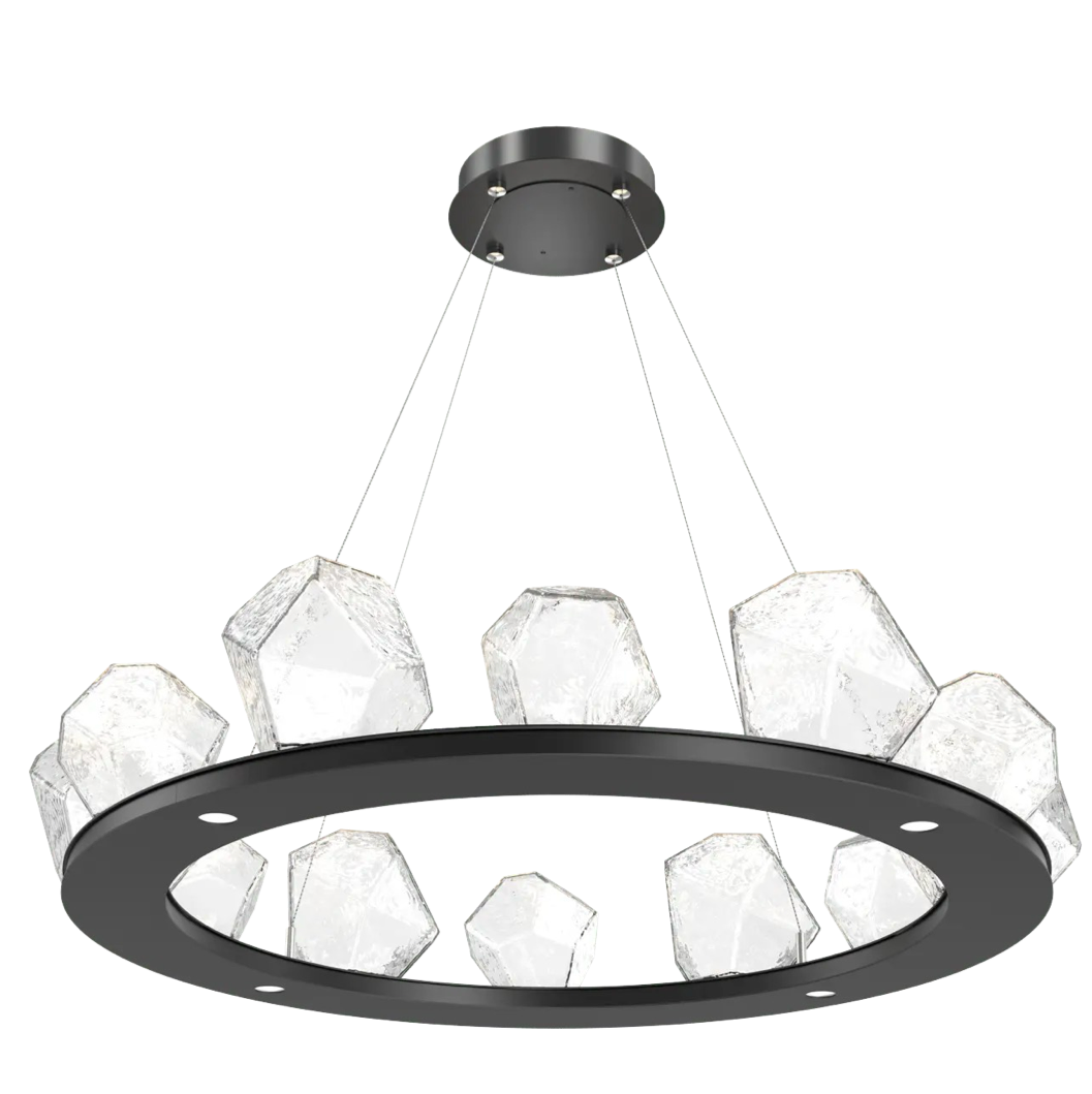 Modern chandelier with crystal-like elements on a white background, branded 'Hammerton'.