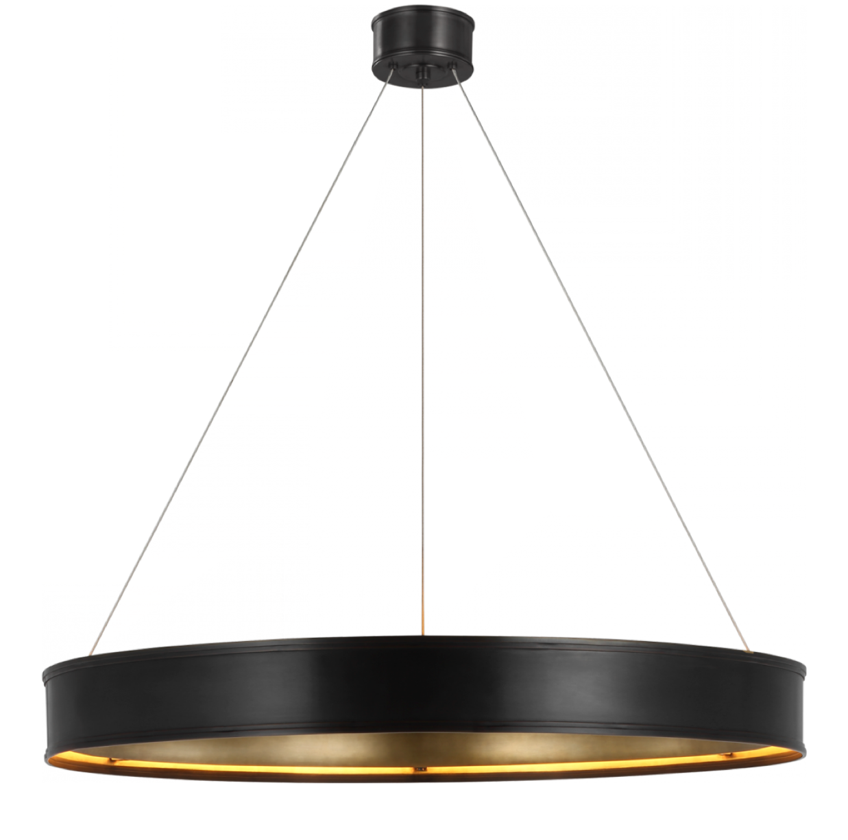 Black pendant light with visible brand 'Visual Comfort' on a white background