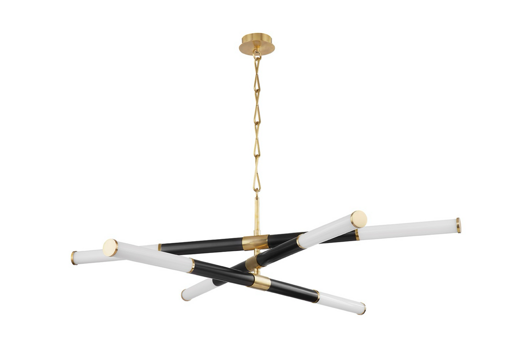 Hudson Valley LED chandelier with black and white design on a white background