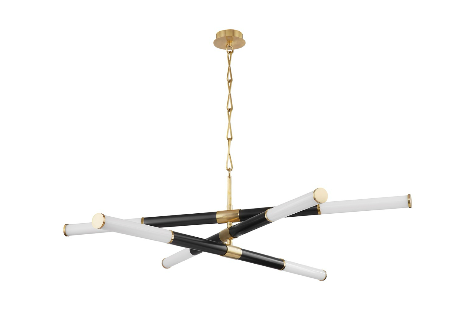 Hudson Valley LED chandelier with black and white design on a white background