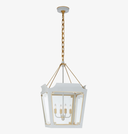 Cadlo medium lantern with gold chain on a white background, labeled 'Visual Comfort'.