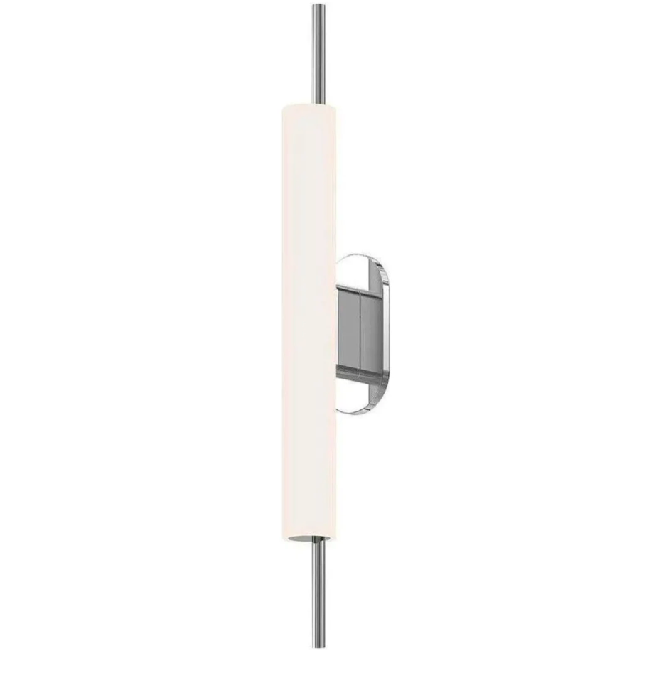 Sonneman wall sconce with a white cylindrical shade on a white background