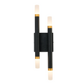 Black wall sconce with gold accents on a white background