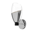 Chrome wall-mounted light fixture with a clear glass shade on a white background