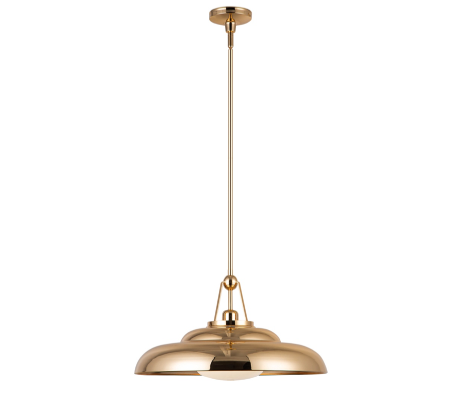 Gold pendant light on a white background