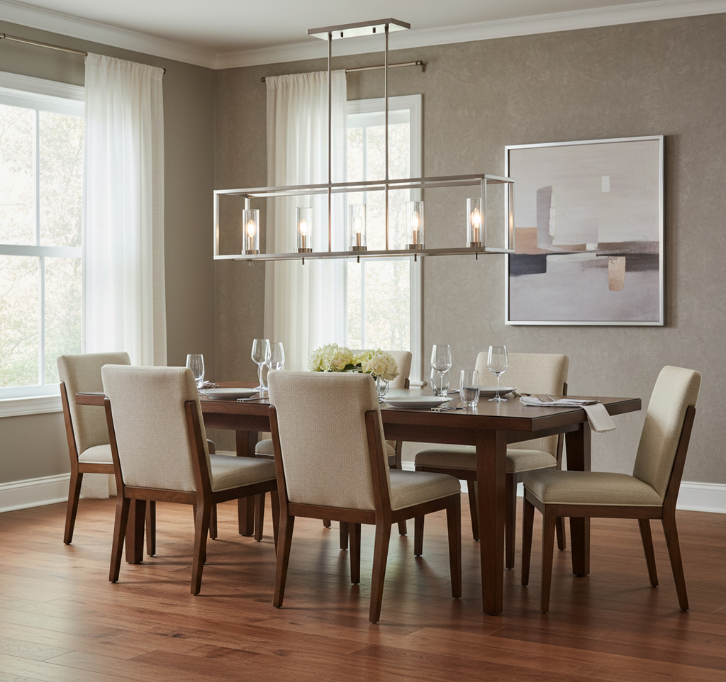 Generation Lighting pendant over elegant dining table