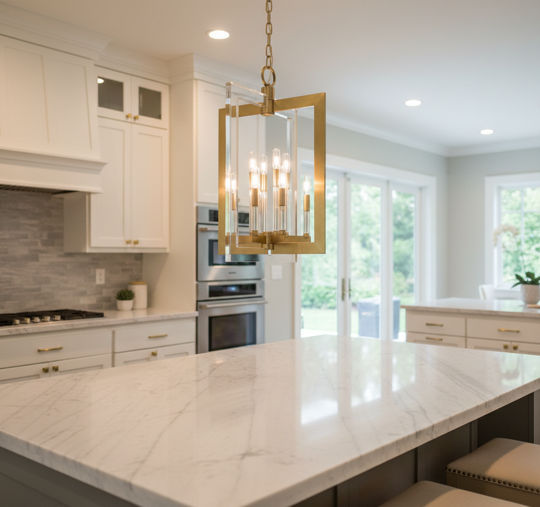 Hudson Valley aged brass pendant in elegant space