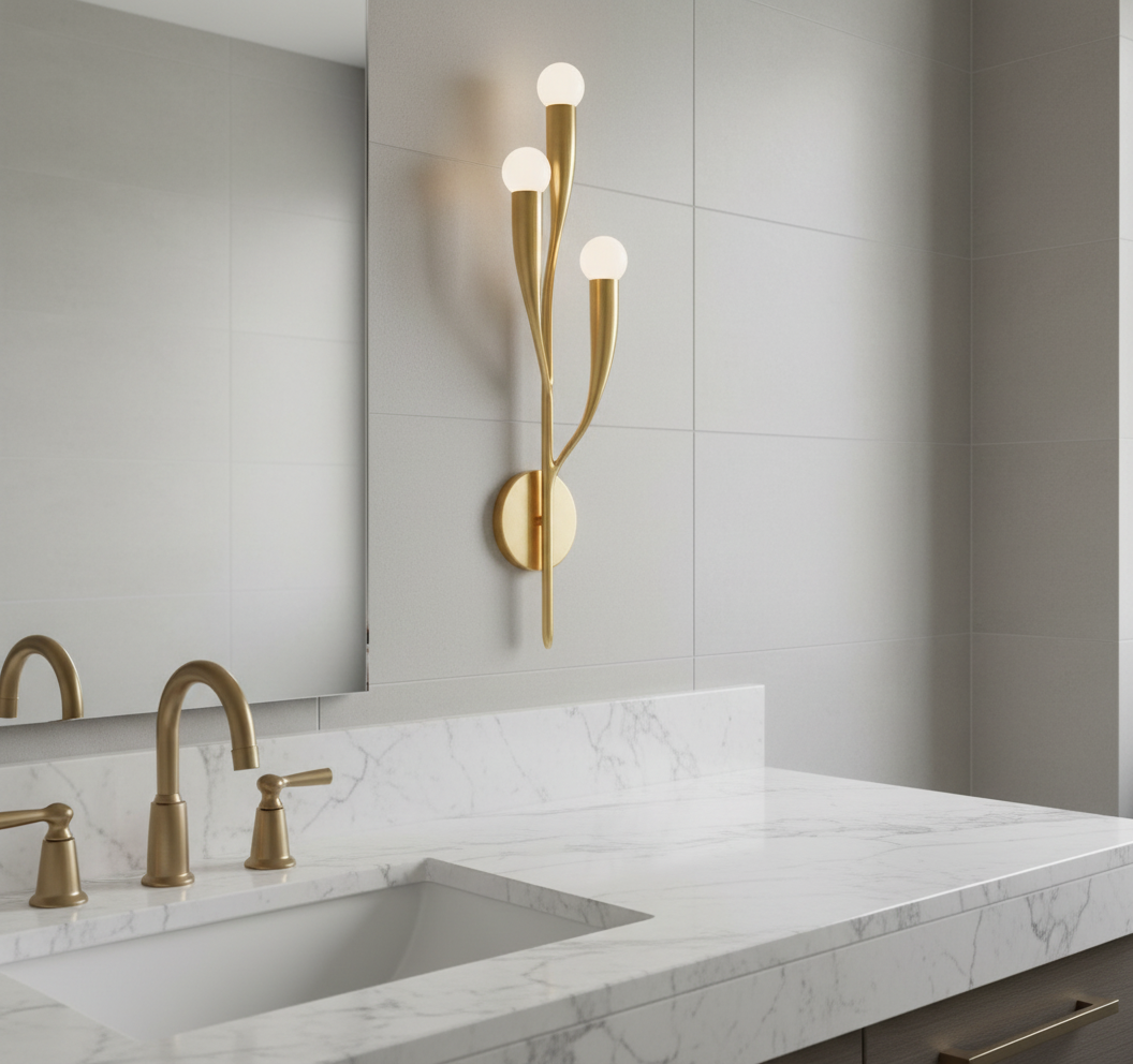 HUDSON VALLEY LABRA WALL SCONCE in elegant bathroom setting