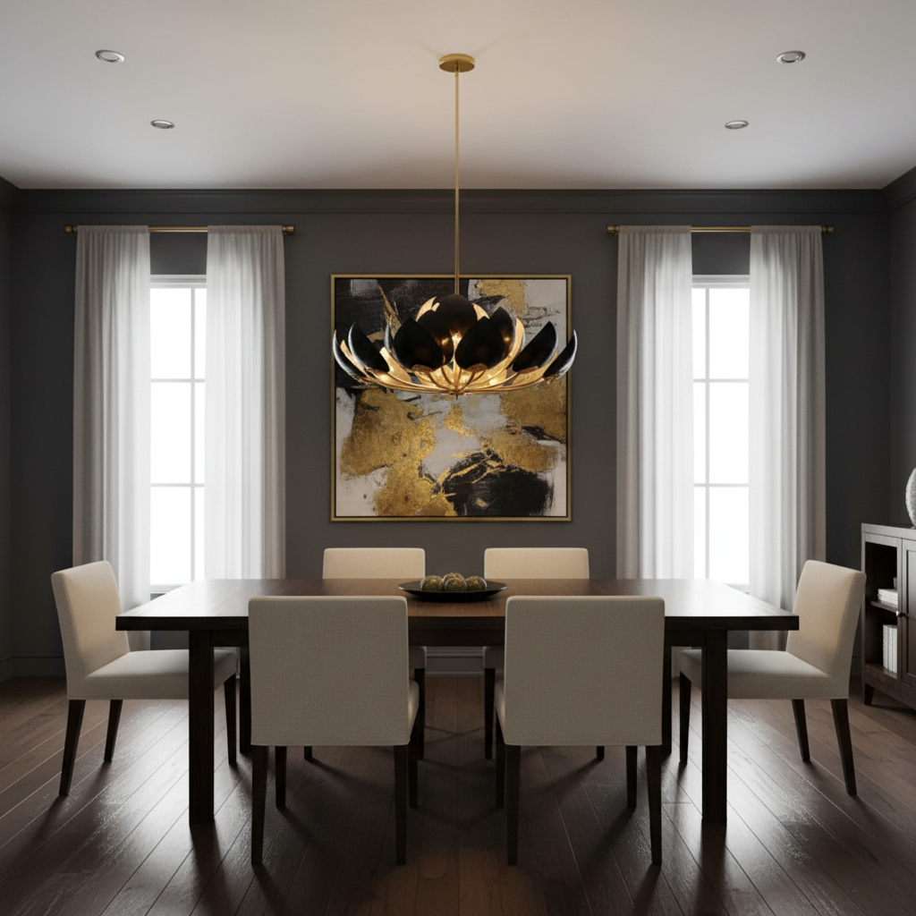 Hudson Valley Lotus chandelier in dramatic setting