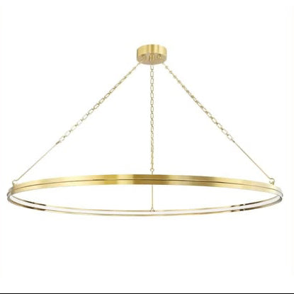 Gold pendant light with 'Hudson Valley' branding on a white background