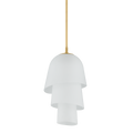 White pendant lamp with a gold hanging chain on a white background