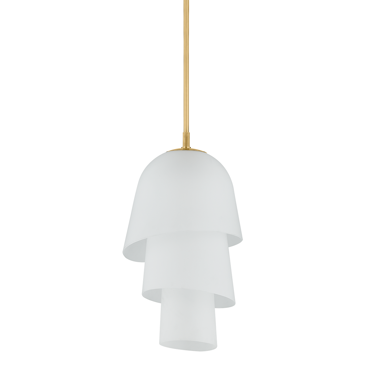 White pendant lamp with a gold hanging chain on a white background