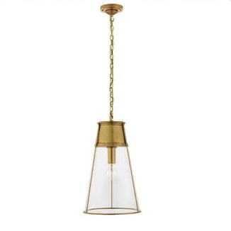Visual Comfort Robinson Large Pendant with gold finish and clear glass shade on a white background.