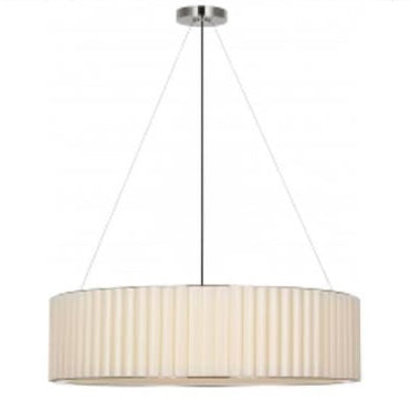 Pendant light with ribbed shade on a white background, labeled 'Visual Comfort'.