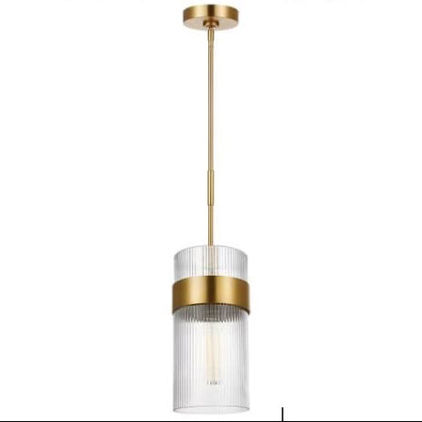 Modern pendant light with gold accents on a white background, featuring the brand 'Visual Comfort'.
