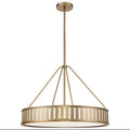 Gold pendant light with Crystorama branding on a white background