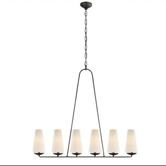 Visual Comfort Frontanie Linear Chandelier with product details on a white background
