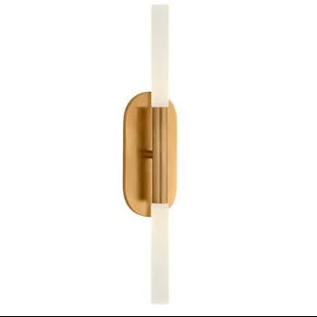 Vanity sconce with gold frame and white shade on a white background, labeled 'Rousseau Medium Vanity Sconce'.