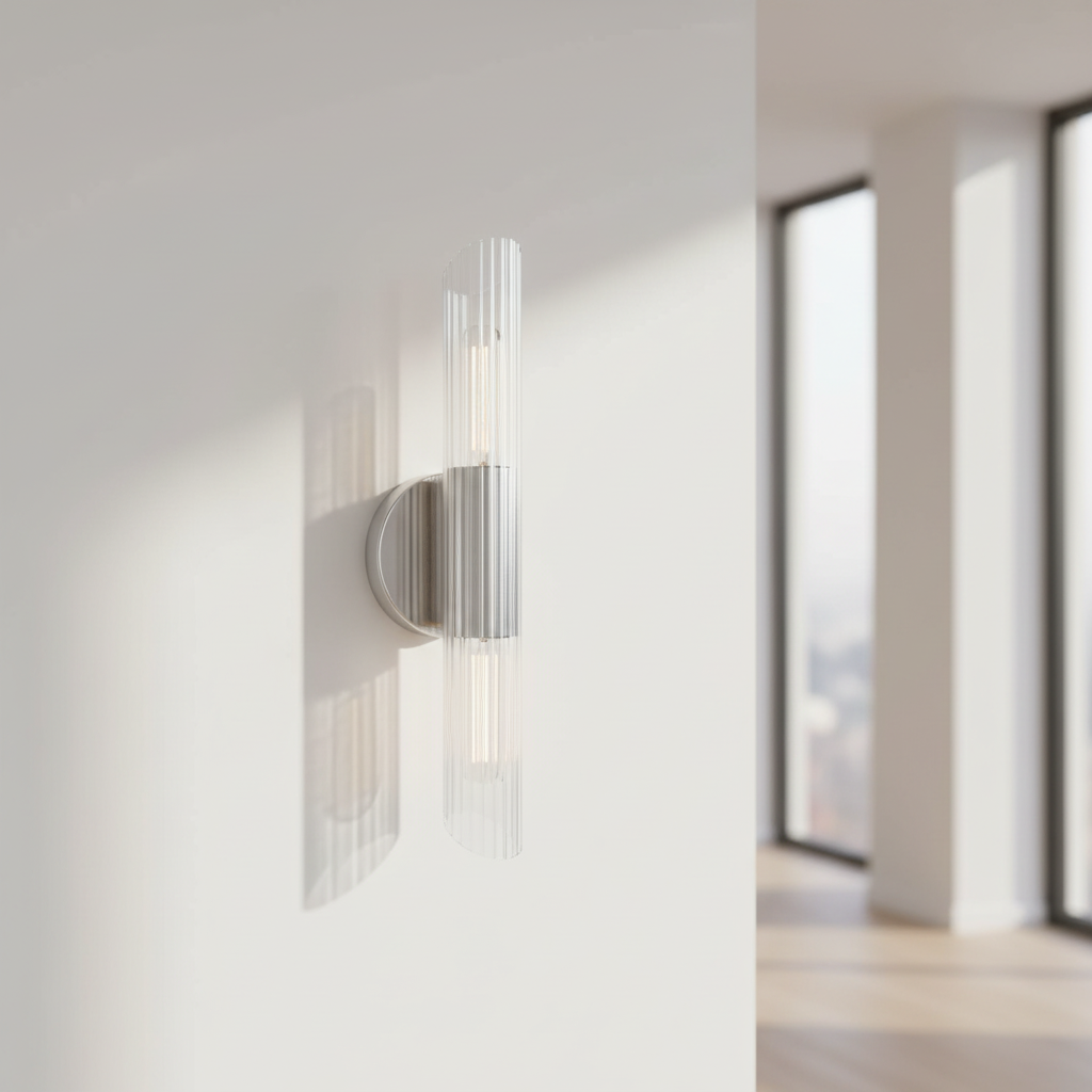 Modern wall sconce with cylindrical design on a white background
