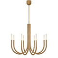Gold chandelier with 'Visual Comfort' branding on a white background