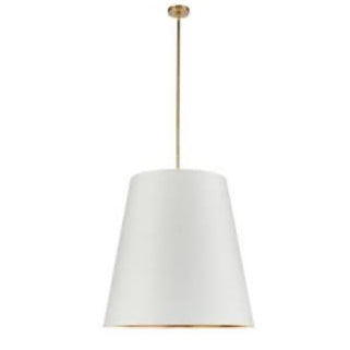 White pendant light with gold fixture on a white background, labeled 'ALORA VBWG PENDANT'.