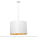 White pendant light with gold interior on a white background, branded 'CRYSTORAMA'.