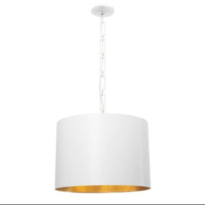 White pendant light with gold interior on a white background, branded 'CRYSTORAMA'.