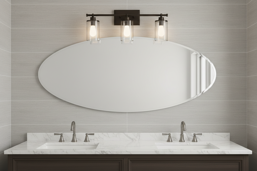 KUZCO WV309033PNCG Three-Light Bath Sconce over Vanity Mirror