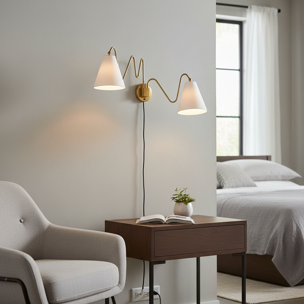 Mitzi swing arm sconce beside bed or reading area