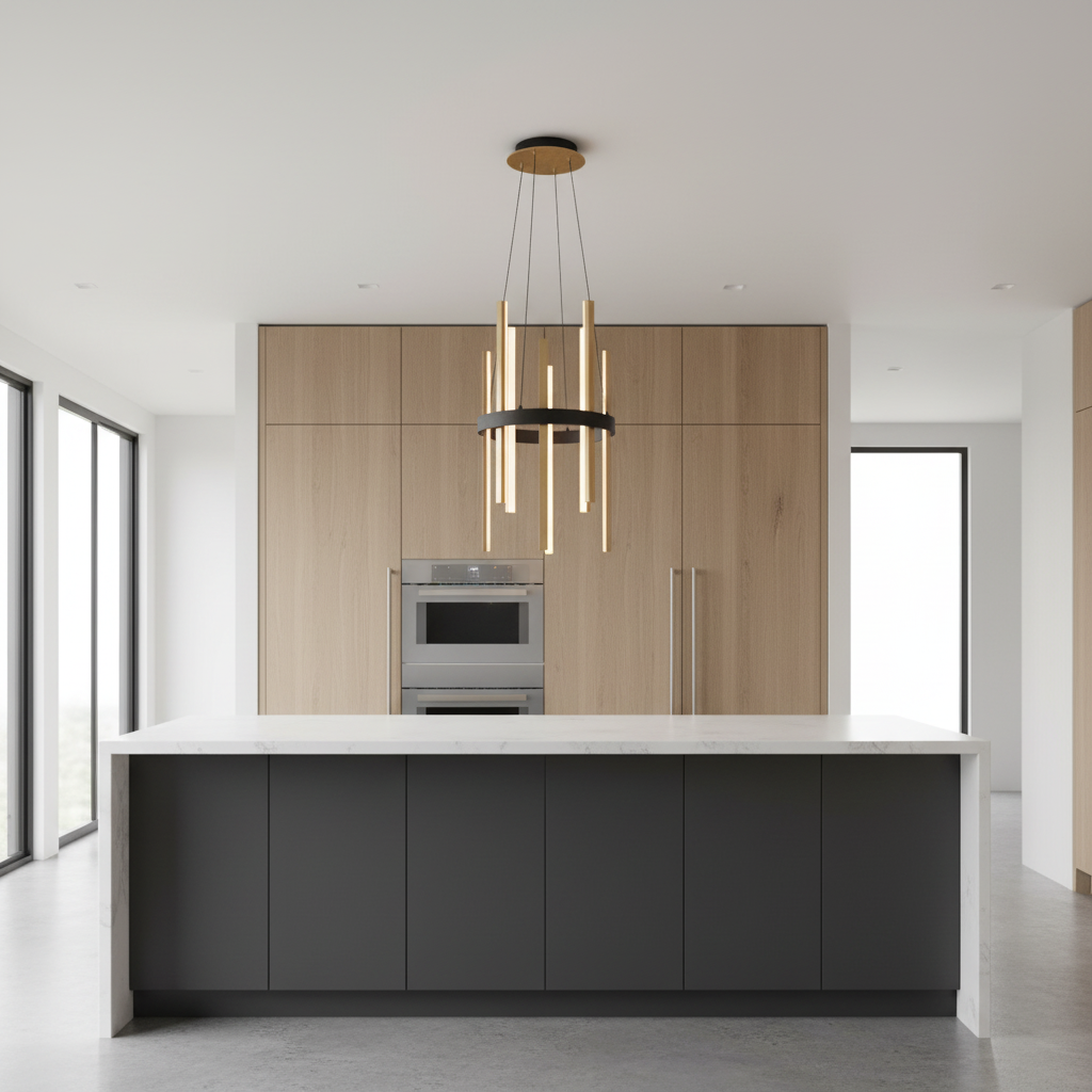 Modern Forms black and brass pendant in contemporary space