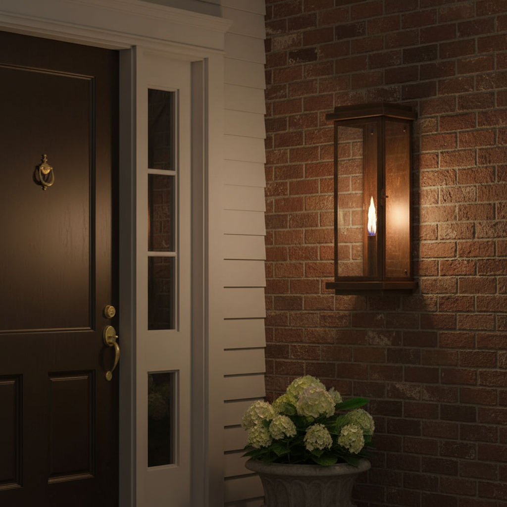 St. James gas lantern on classic home exterior