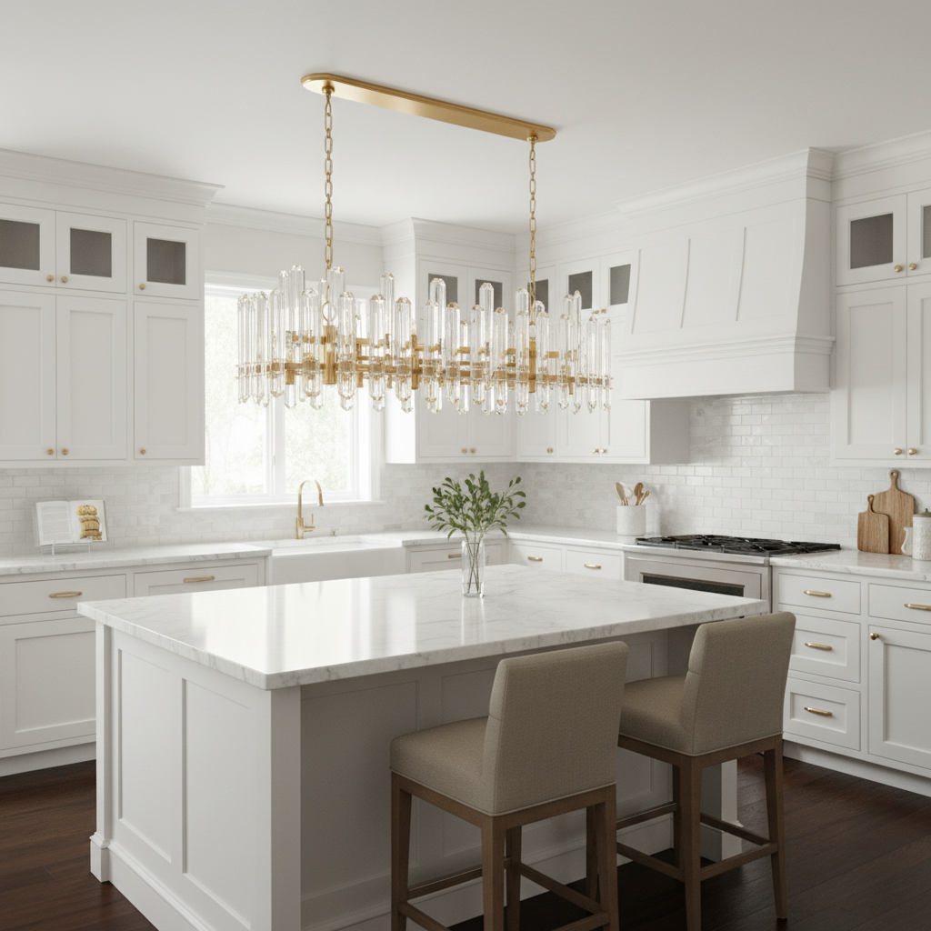 Visual Comfort antique brass pendant in classic interior