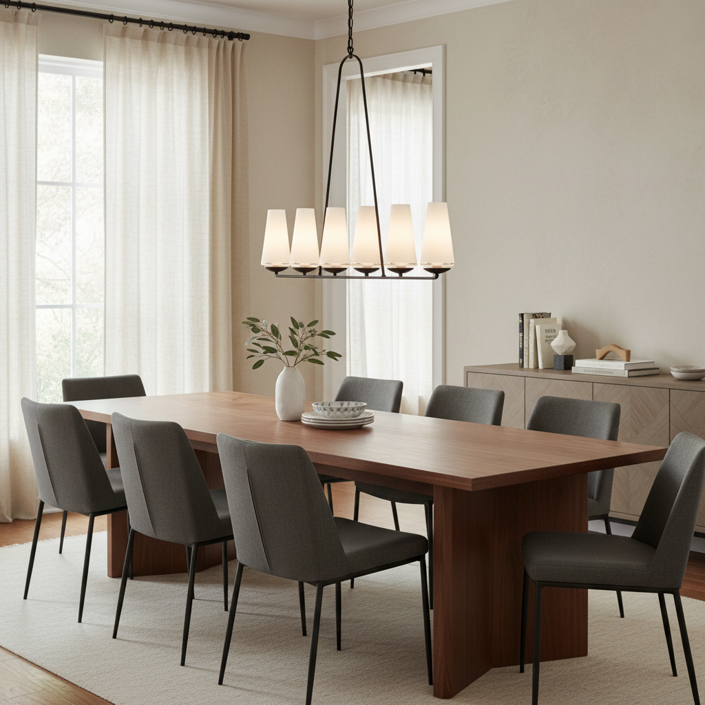 Visual Comfort Frontanie linear pendant over rectangular table