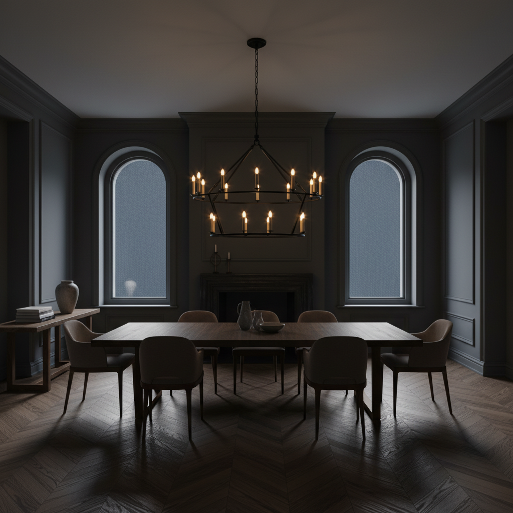 Visual Comfort statement pendant in dramatic setting