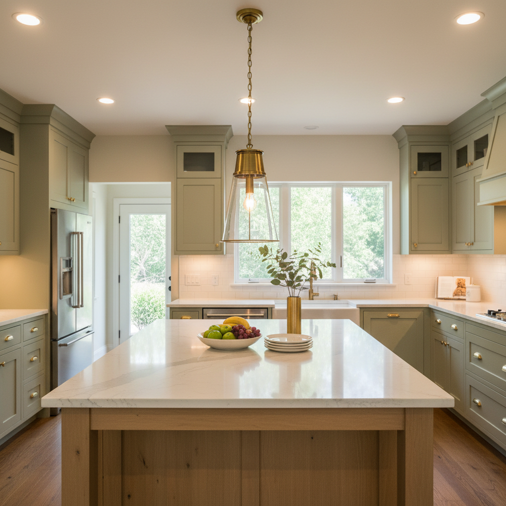 Visual Comfort Thomas O'Brien pendant 30 inches above kitchen island