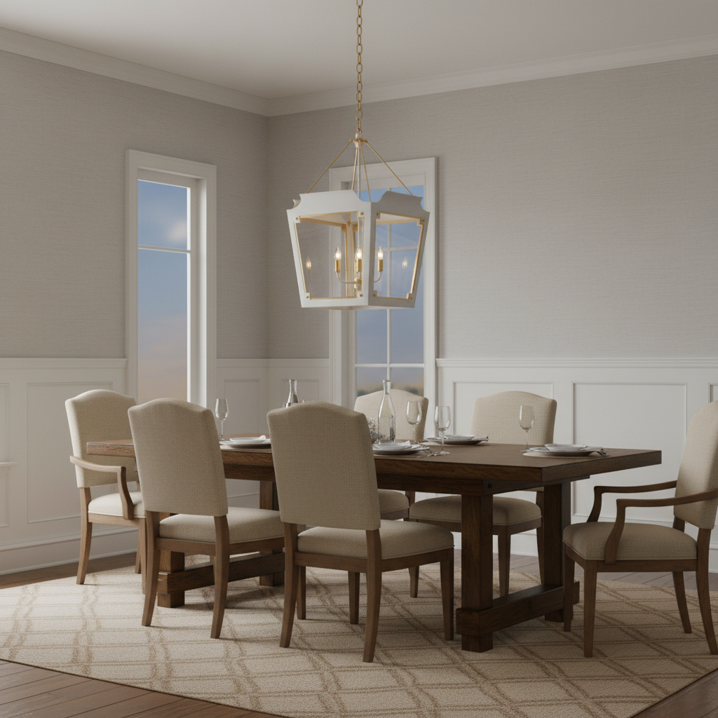 Visual Comfort white and gold pendant with glass