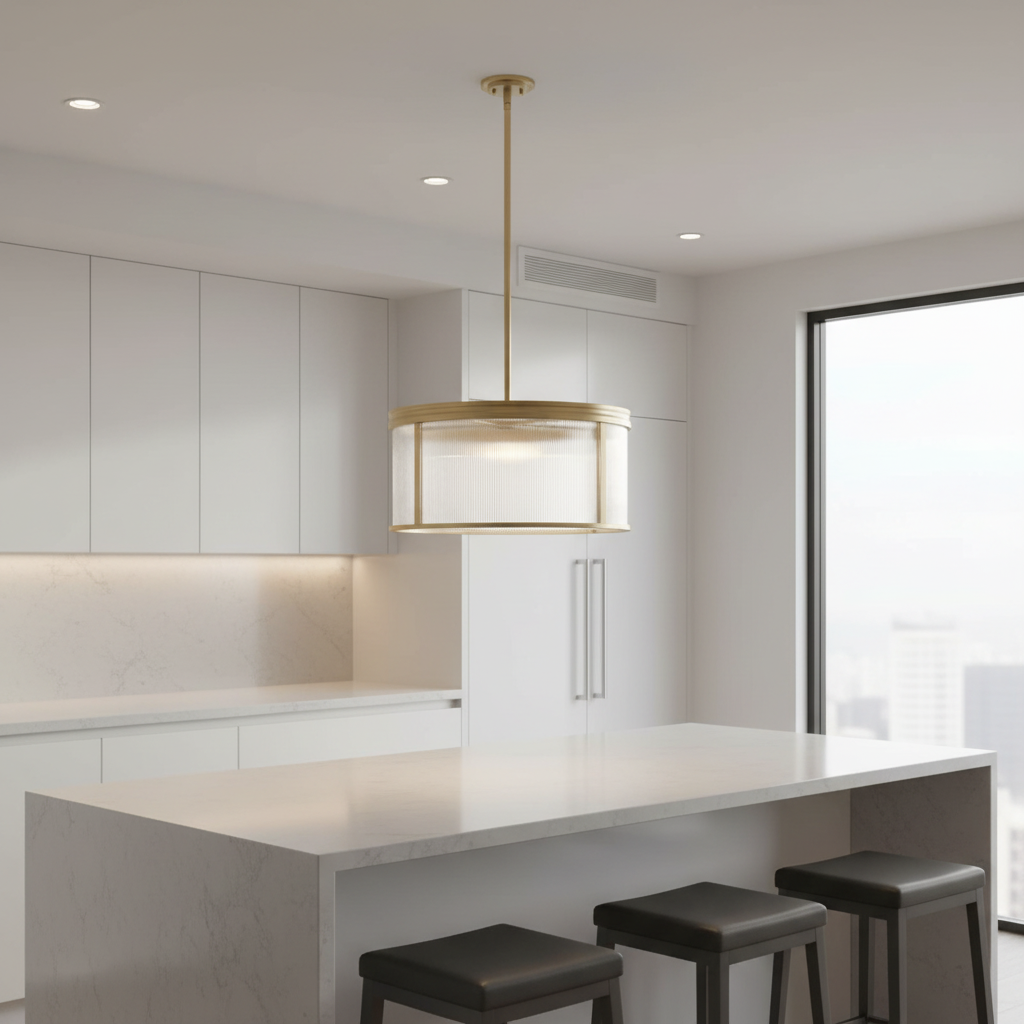 Z-Lite matte gold pendant in modern space